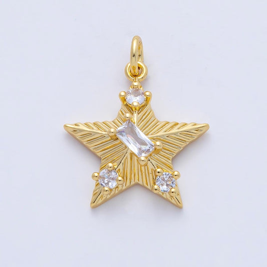 18K Gold Filled 19.5mm Clear CZ Charm Pendant Baguette Sunburst Design Celestial Jewelry Making Supply Necklace Bracelet Finding | AK020