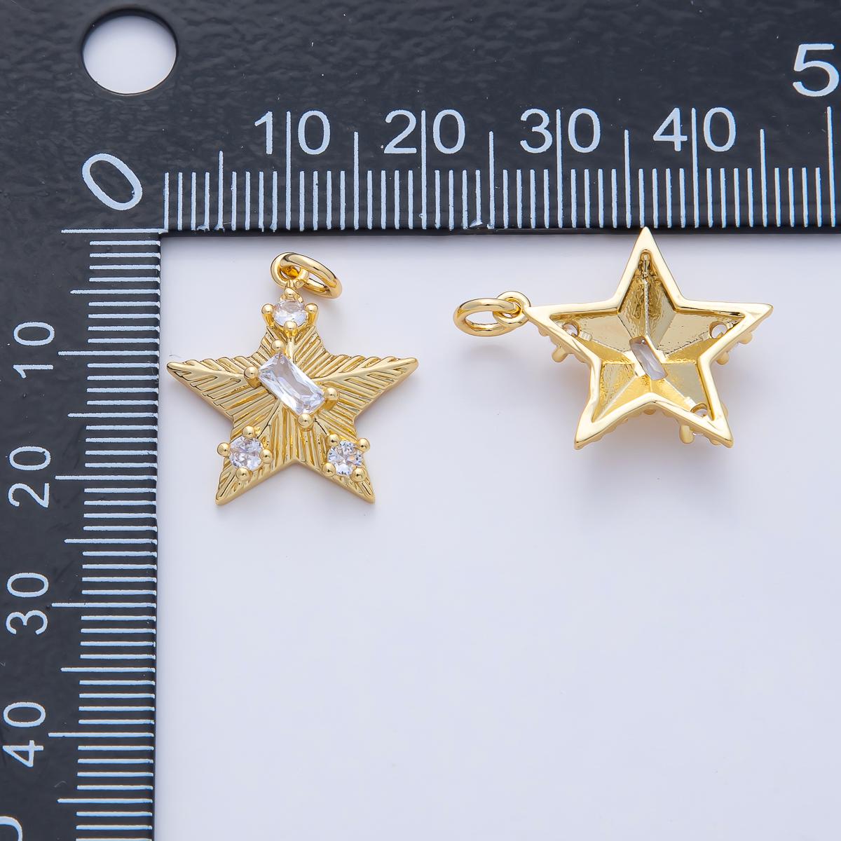 18K Gold Filled 19.5mm Clear CZ Charm Pendant Baguette Sunburst Design Celestial Jewelry Making Supply Necklace Bracelet Finding | AK020
