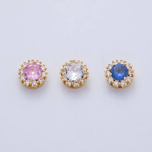 16K Gold Filled 7mm Colorful CZ Bead Charm Spacer | B-527 B-528
