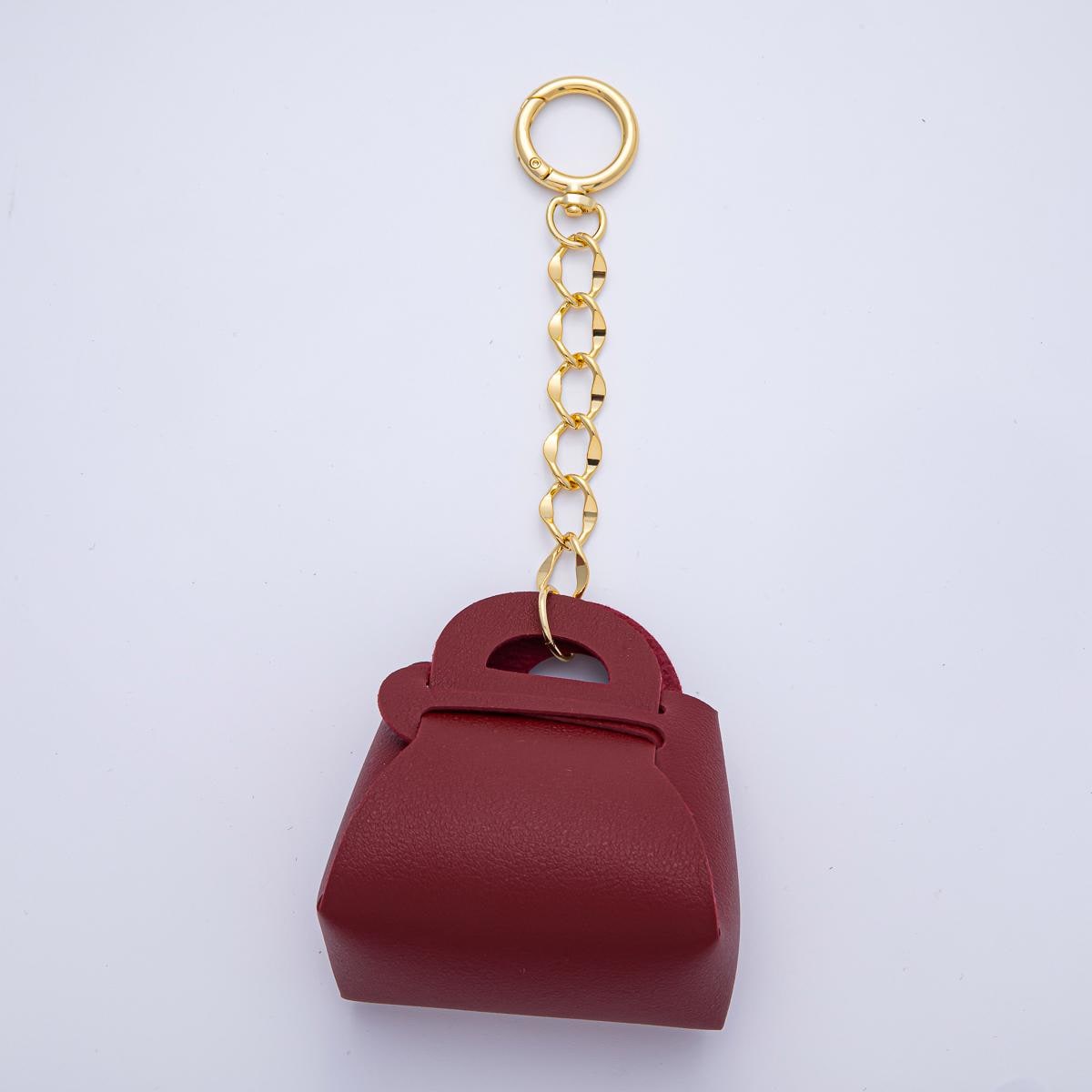 18k Gold Filled Faux Leather Black, Brown, Olive and Blue Mini Purse Bag Charm Keychain Key Ring Accessories | WB-00273