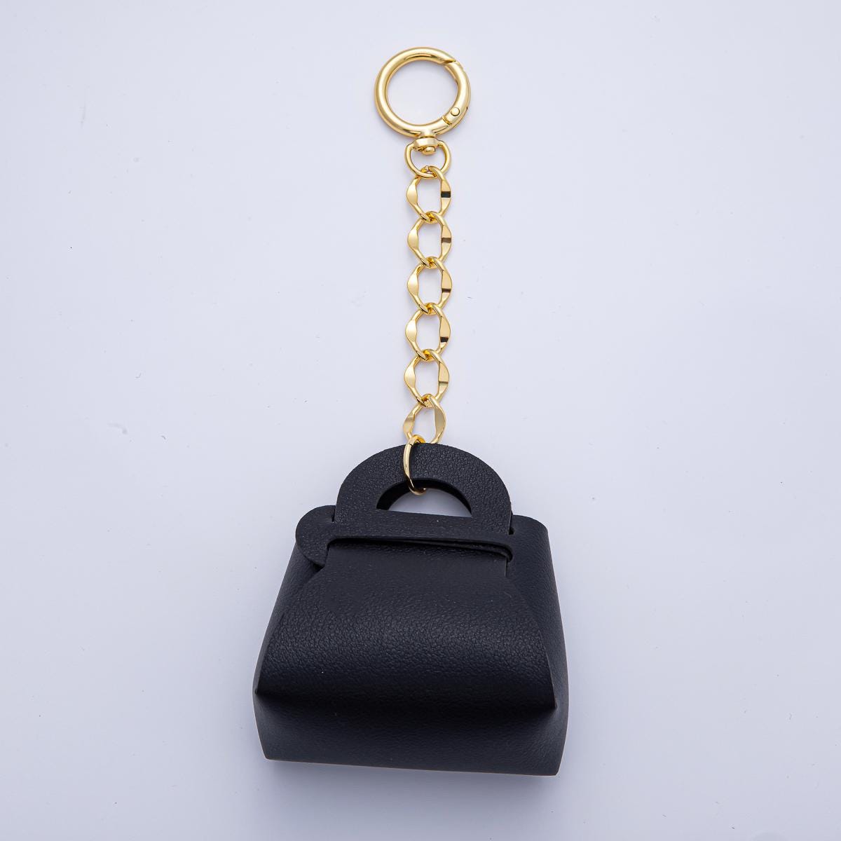 18k Gold Filled Faux Leather Black, Brown, Olive and Blue Mini Purse Bag Charm Keychain Key Ring Accessories | WB-00273