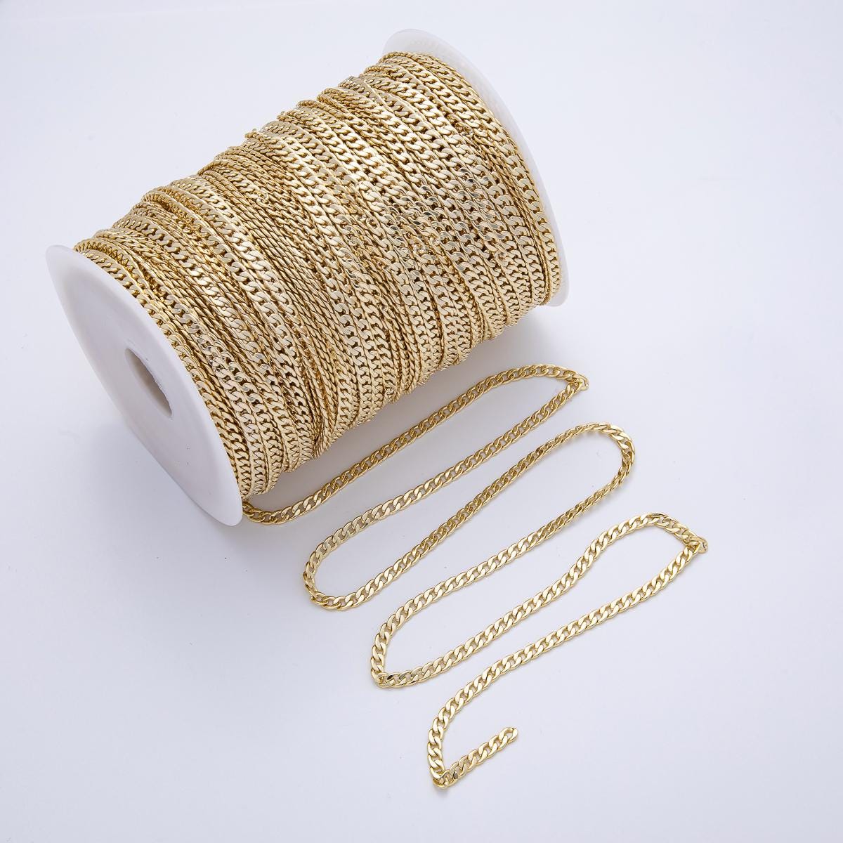 14K Gold Filled 4.2mm Cuban Curb Unfinished Chain by Yard Wholesale Bulk DIY Jewelry Supply for Necklace Bracelet Purse Chain | Roll-1814