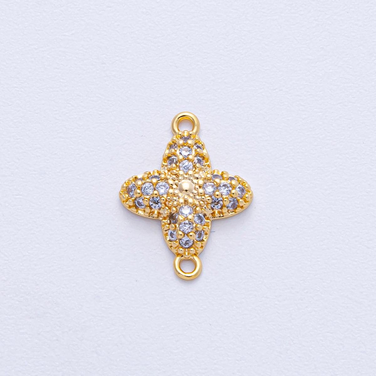 24K Gold Filled 14.8mm Clear Micro Paved CZ Clover 4Leaf Lucky Charm Connector DIY Jewelry Making Supply for Necklace Bracelet | Y169