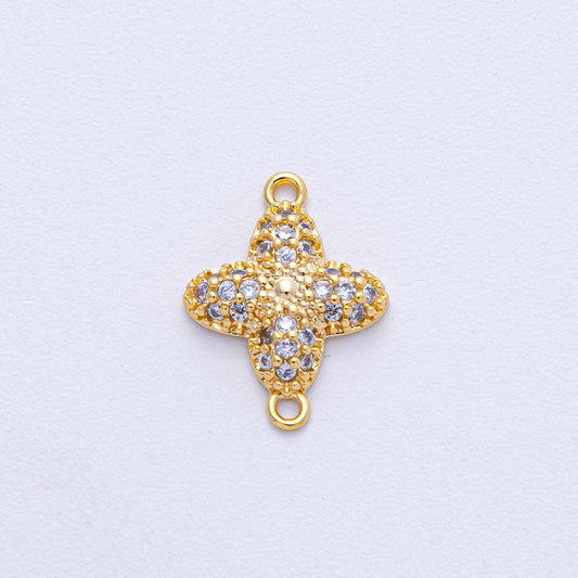 24K Gold Filled 14.8mm Clear Micro Paved CZ Clover 4Leaf Lucky Charm Connector DIY Jewelry Making Supply for Necklace Bracelet | Y169