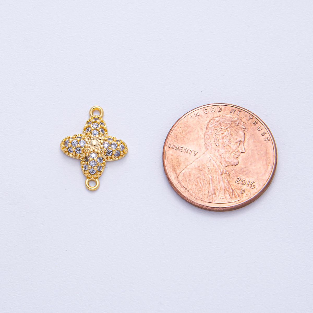 24K Gold Filled 14.8mm Clear Micro Paved CZ Clover 4Leaf Lucky Charm Connector DIY Jewelry Making Supply for Necklace Bracelet | Y169