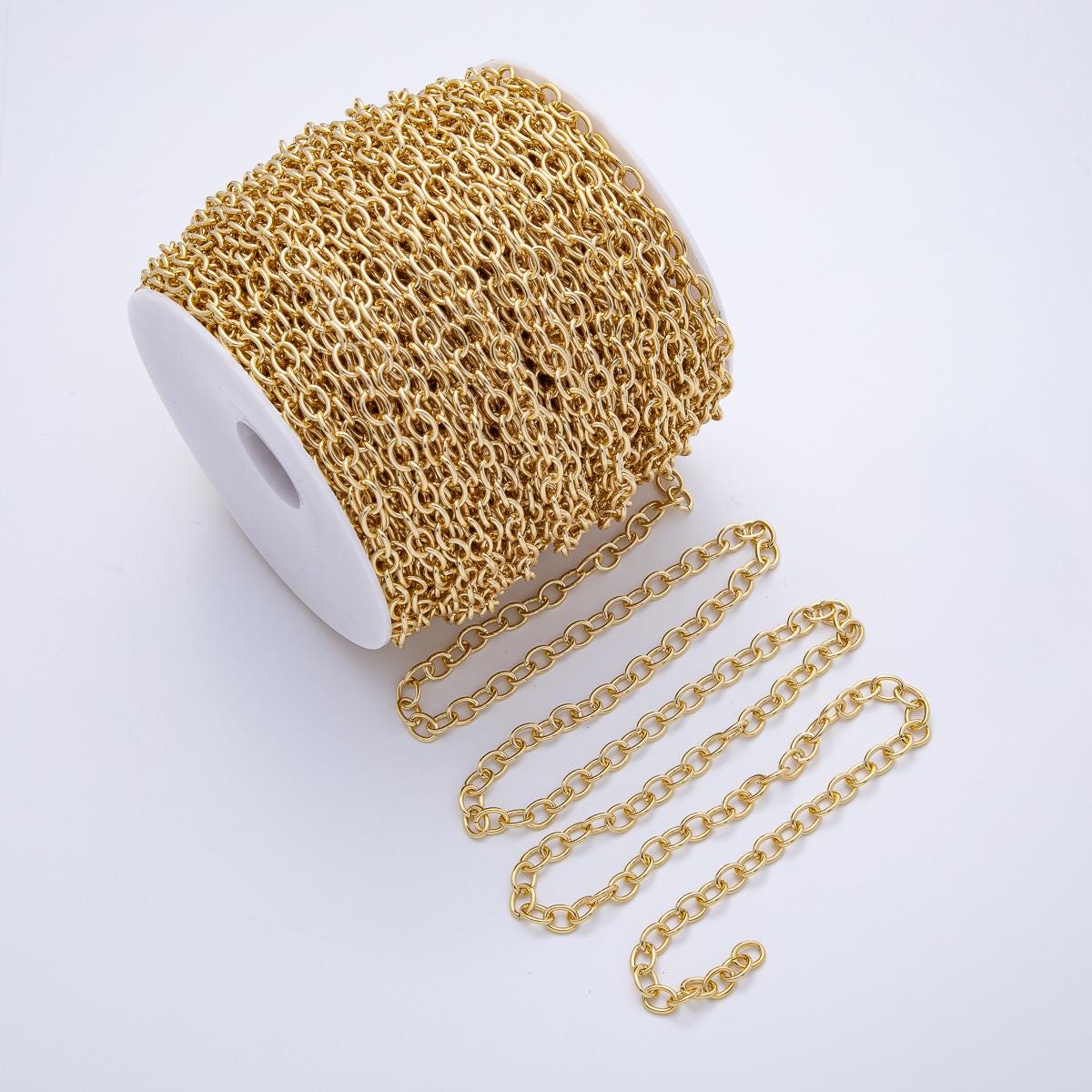 16k Stainless Steel 7.8mm Unfinished Oval Cable Chain Wholesale Bulk DIY Jewelry Supply Finding for Necklace Bracelet | Roll-1809