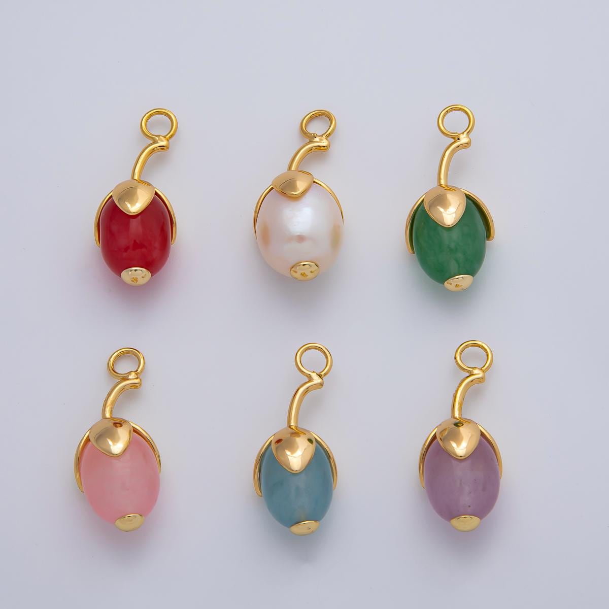 18K Gold Filled 27mm Aquamarine, Carnelian, Aventurine Natural Gemstone Fruit Drop Charm Healing Birthstone Necklace Bracelet | AF1441