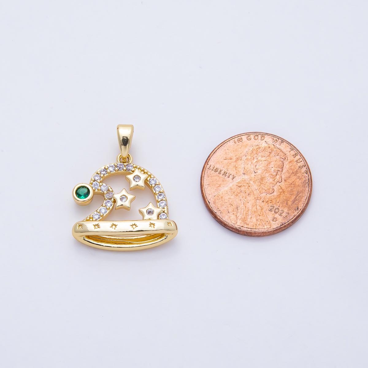 18K Gold Filled 17.5mm Green Micro Paved CZ Starry Santa's Hat Christmas Holiday Pendant Necklace DIY Jewelry Making Holiday Season | AF1166