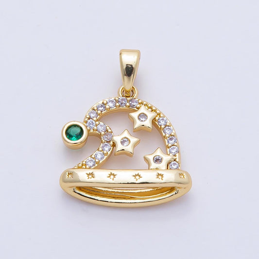 18K Gold Filled 17.5mm Green Micro Paved CZ Starry Santa's Hat Christmas Holiday Pendant Necklace DIY Jewelry Making Holiday Season | AF1166
