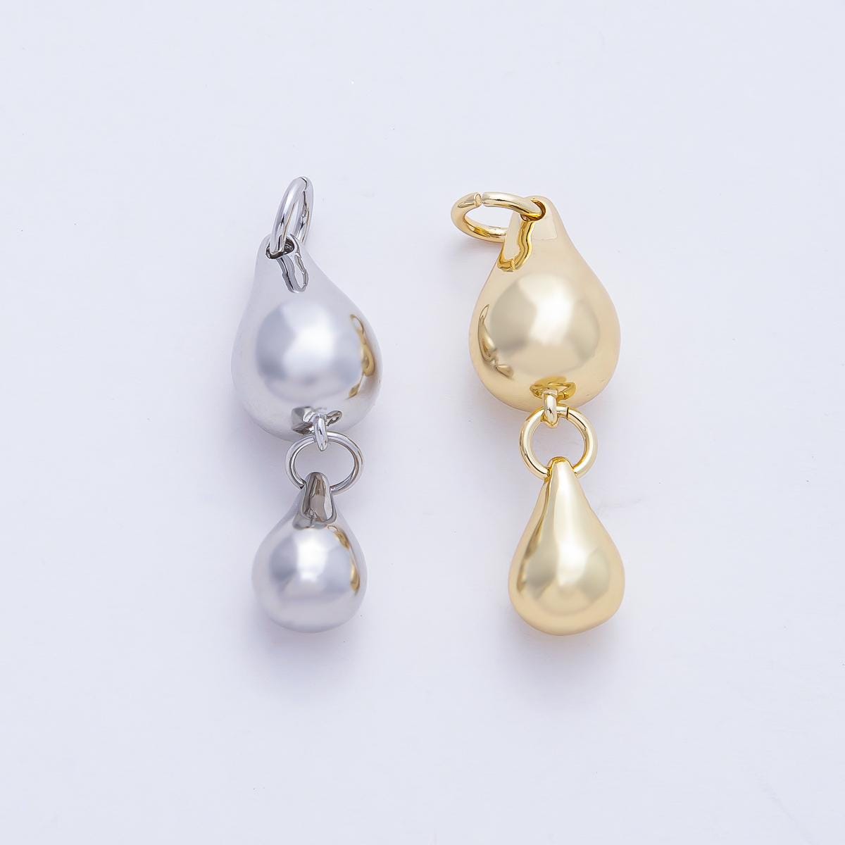18K Gold Filled 23.9mm Double Teardrop Dangling Drop Charm in Gold & Silver Teardrop Necklace Raindrop Earring Dewdrop Jewelry | AF1432