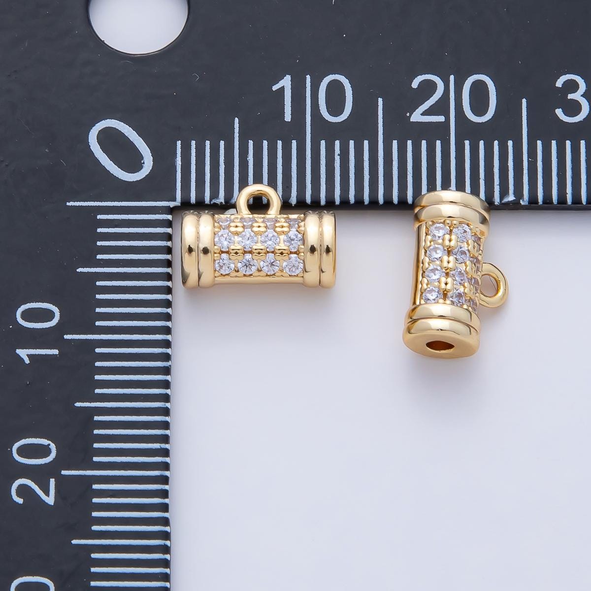 18k Gold Filled Micro Paved Cylinder CZ Bail Spacer Bead with Closed Link for Charm Holder Bracelet Necklace for DIY Jewelry Making | Z1594