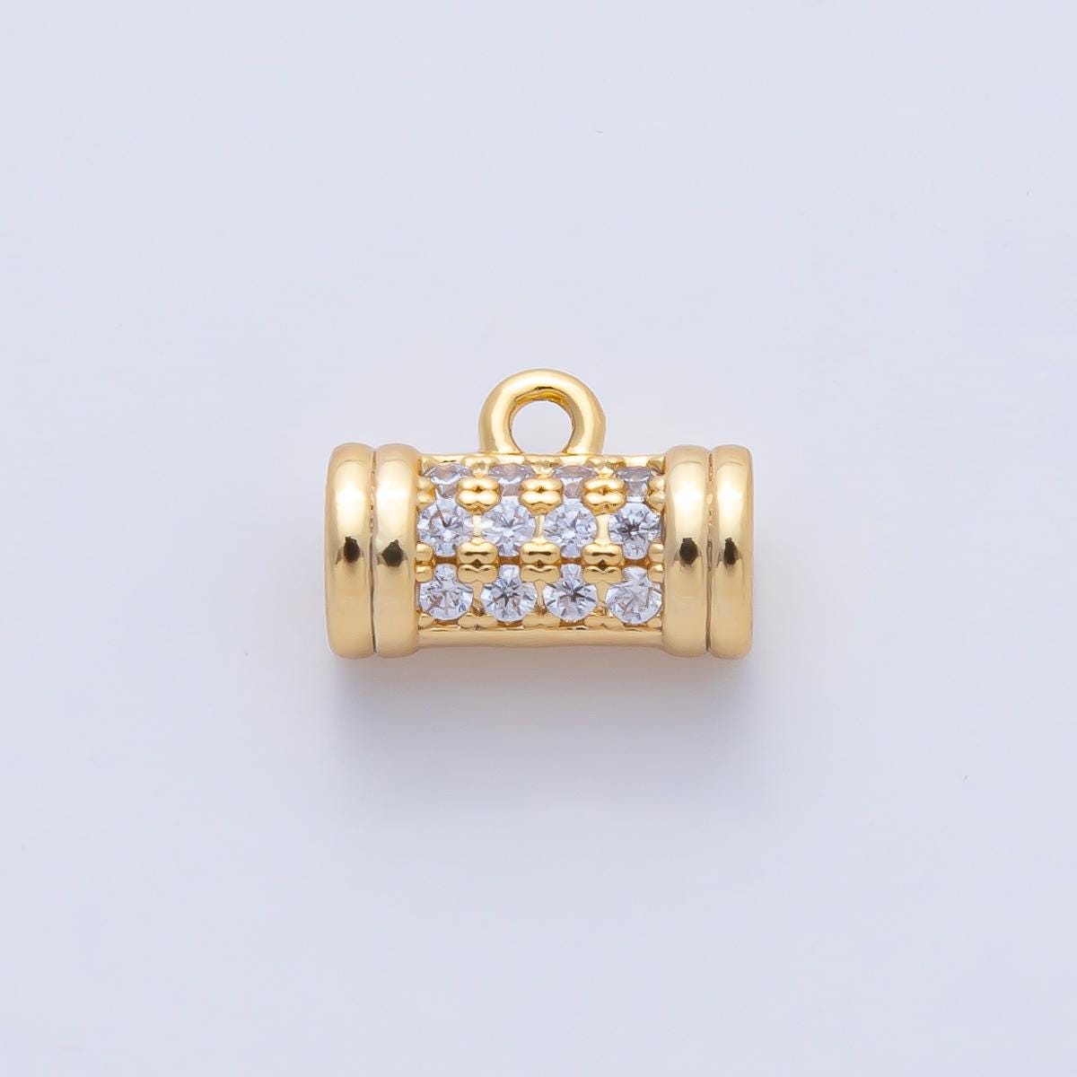 18k Gold Filled Micro Paved Cylinder CZ Bail Spacer Bead with Closed Link for Charm Holder Bracelet Necklace for DIY Jewelry Making | Z1594