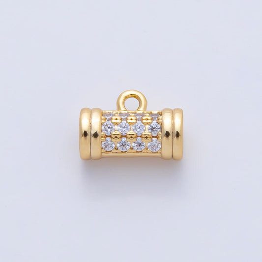 18k Gold Filled Micro Paved Cylinder CZ Bail Spacer Bead with Closed Link for Charm Holder Bracelet Necklace for DIY Jewelry Making | Z1594
