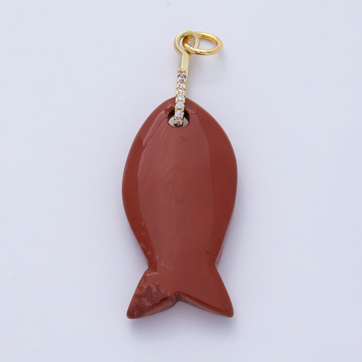 18k Gold Filled 51.1mm Big Gemstone Fish Pendant Natural Stone CZ Charm for Necklace Bracelet Jewelry Making DIY Supply | AK001