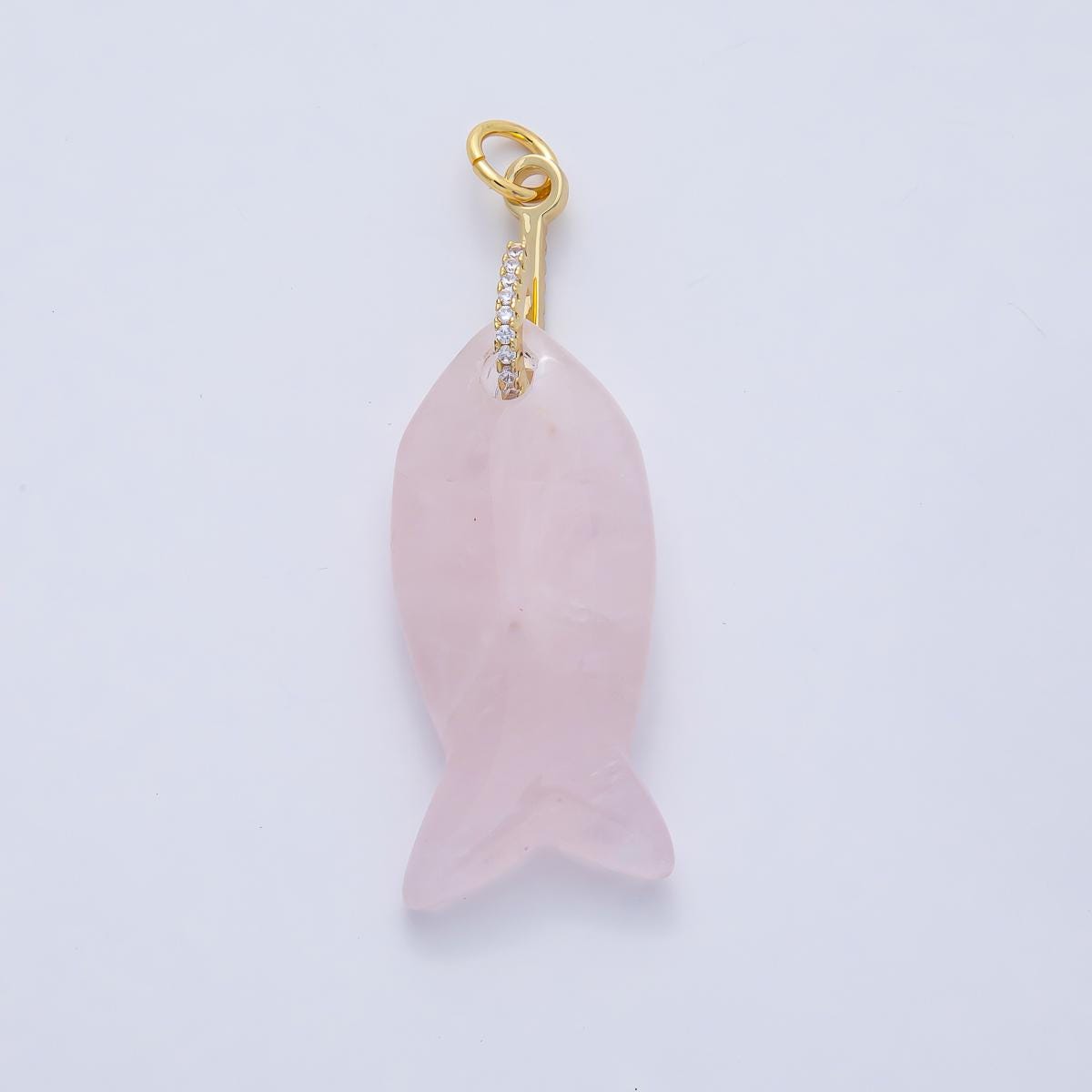 18k Gold Filled 51.1mm Big Gemstone Fish Pendant Natural Stone CZ Charm for Necklace Bracelet Jewelry Making DIY Supply | AK001