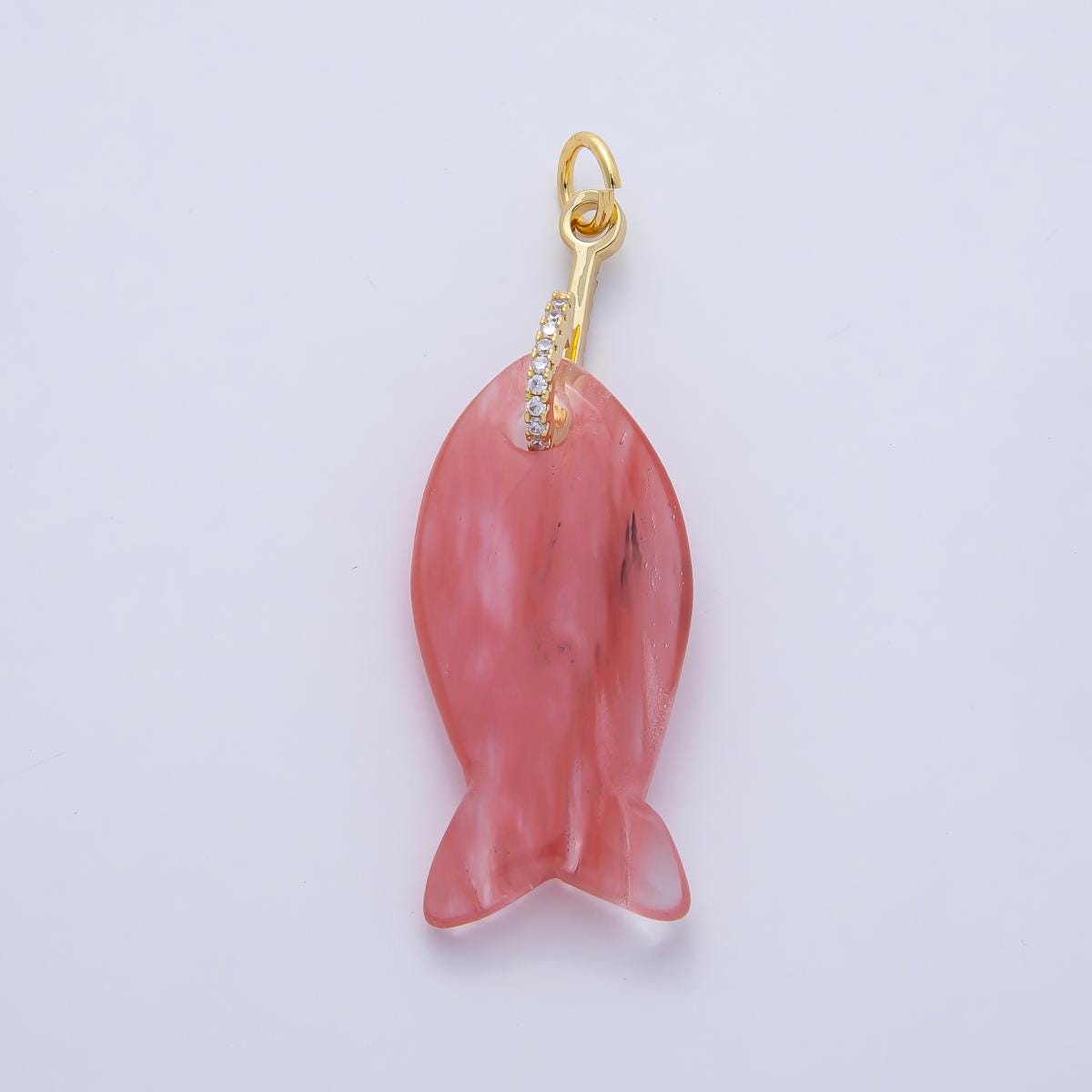 18k Gold Filled 51.1mm Big Gemstone Fish Pendant Natural Stone CZ Charm for Necklace Bracelet Jewelry Making DIY Supply | AK001