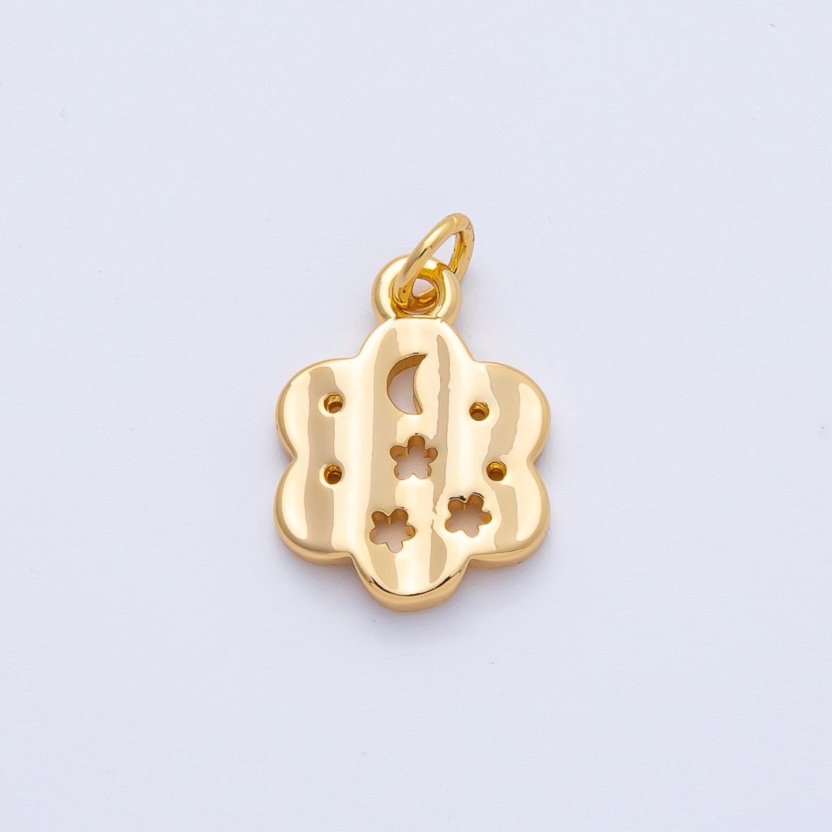 18k Gold Filled 16.7mm Dreamy Puffy Floral Charm Cutout Star and Moon Pendant DIY Jewelry Supply Finding Necklace Bracelet Design | AK-011