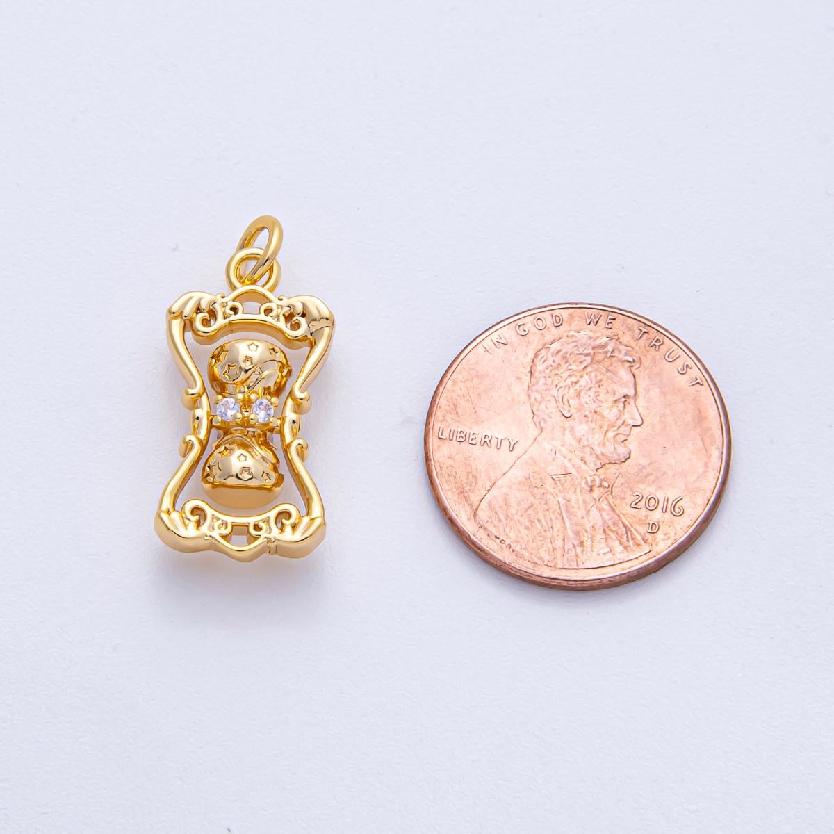 18K Gold Filled 20.6mm CZ Majestic Hourglass Charm Vintage Inspired Pendant for DIY Necklace Bracelet Jewelry Making Supply | AK-014