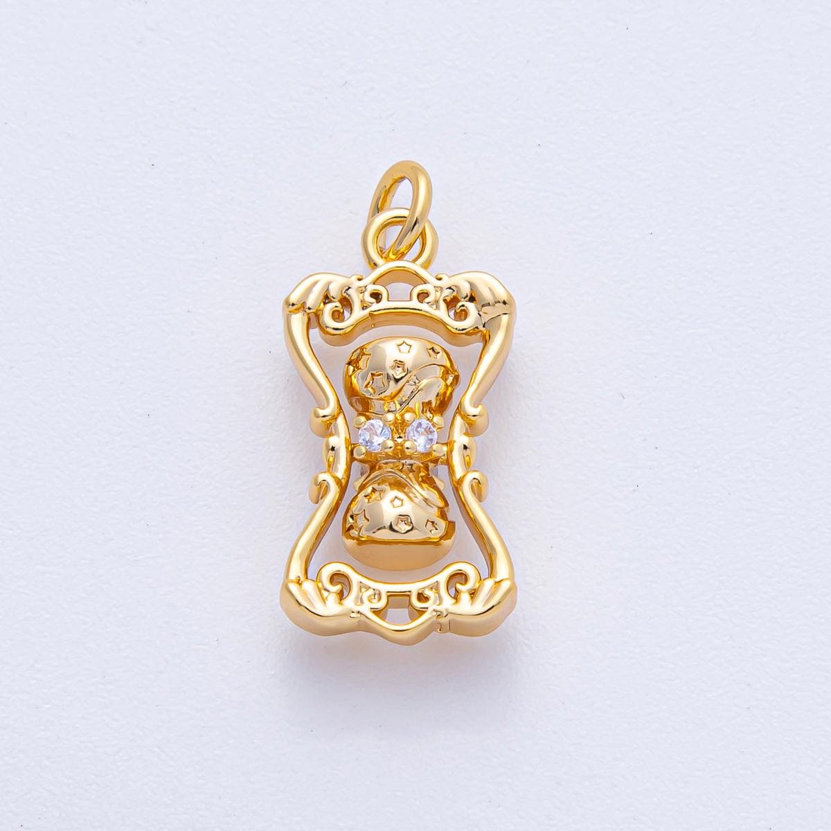 18K Gold Filled 20.6mm CZ Majestic Hourglass Charm Vintage Inspired Pendant for DIY Necklace Bracelet Jewelry Making Supply | AK-014