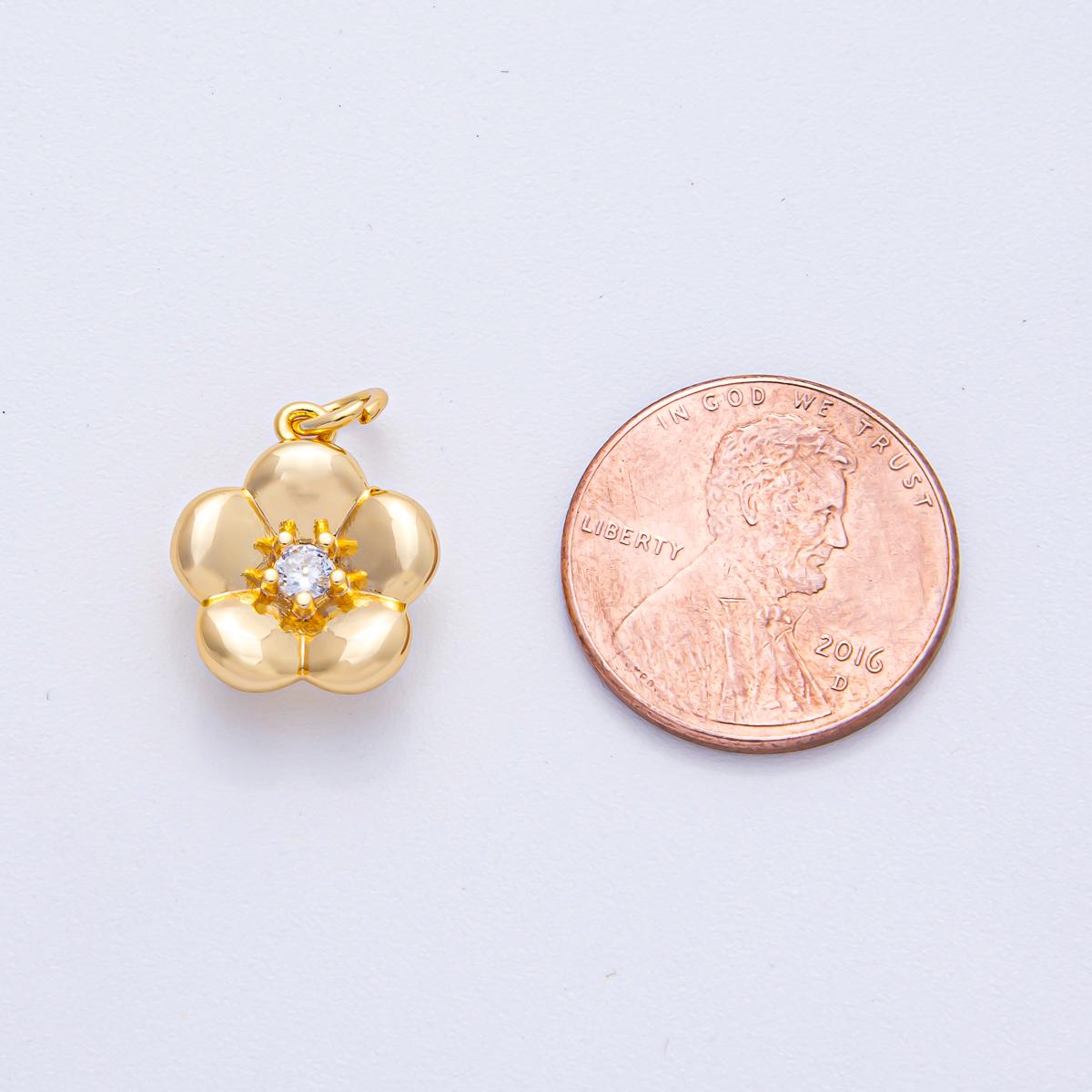 18k Gold Filled CZ Flower Petal Charm Blooming Floral Pendant DIY Jewelry Supply Finding for Necklace & Bracelet | AK-016