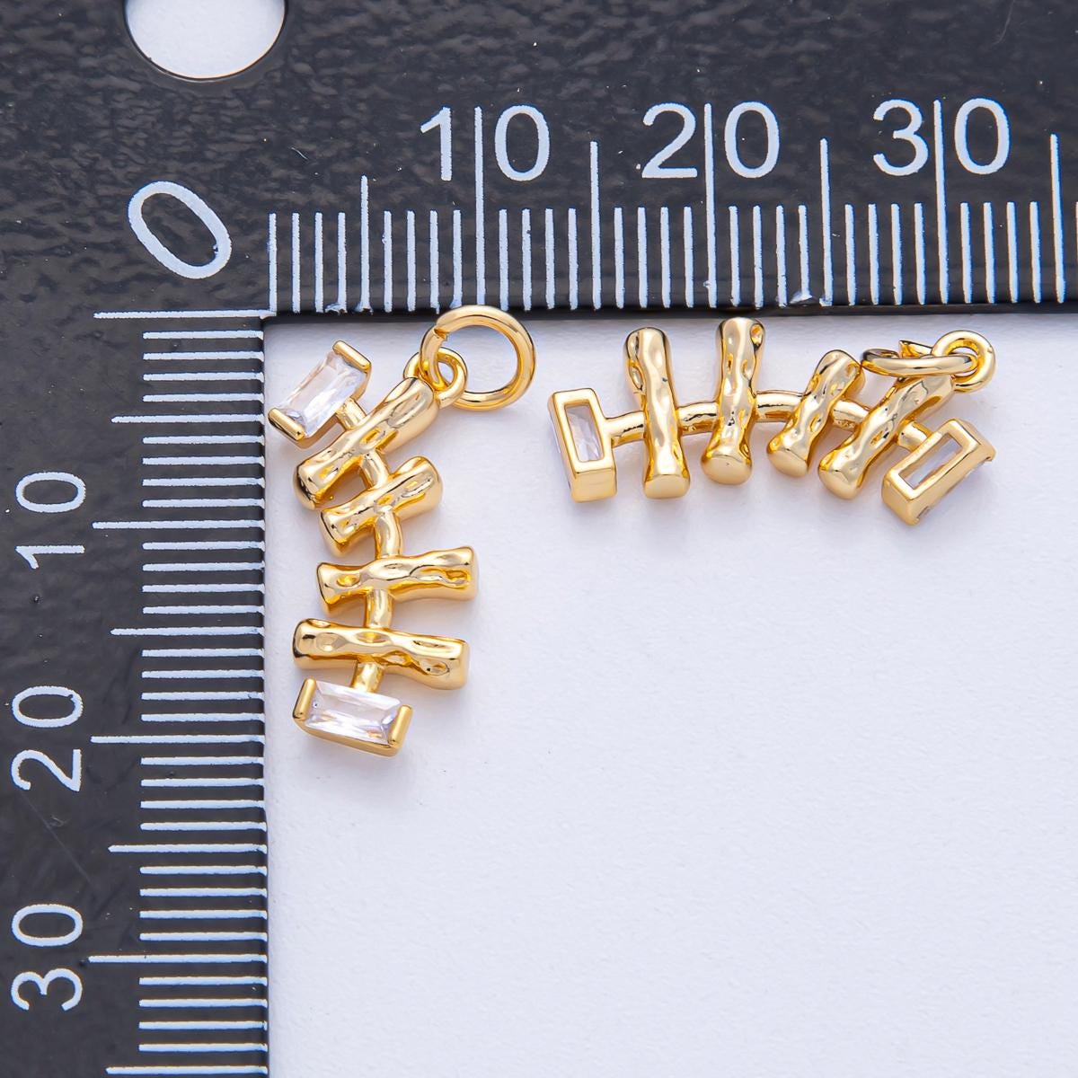 18k Gold Filled CZ Baguette Bar with Wood Cut Textured Design Modern Geometric Pendant DIY Jewelry Supply Finding Necklace Bracelet | AK-017