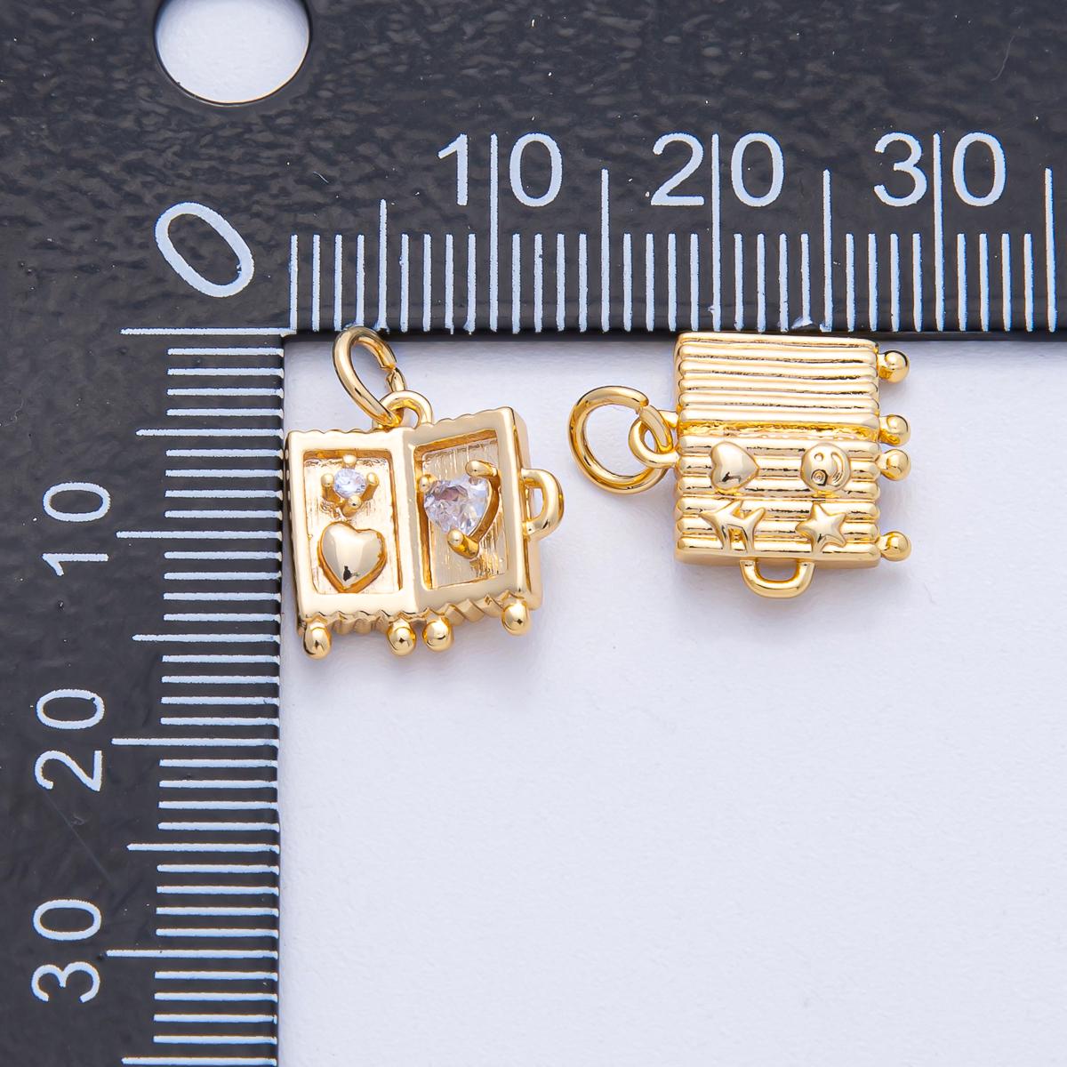 18k Gold Filled CZ 12.5mm Travel Lovers Suitcase Charm Mini Luggage Pendant DIY Jewelry Supply Finding for Necklace Bracelet Design | AK-019