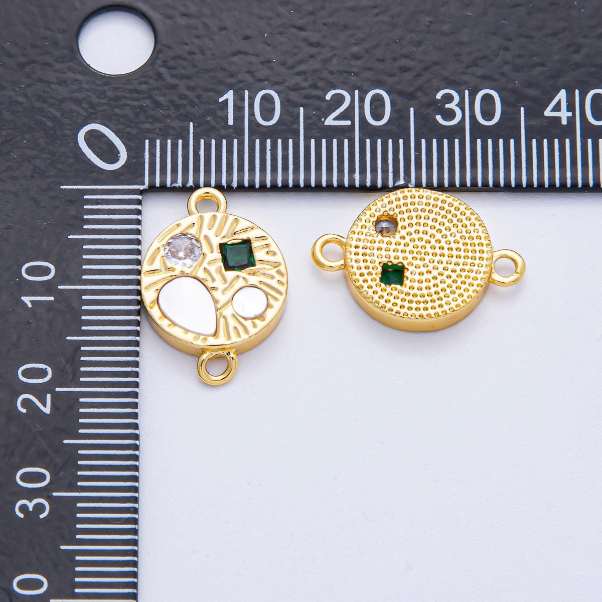 18K Gold Filled 13mm Multicolor CZ Shell Pearl Geometric Textured Round Connector DIY Jewelry Supply Finding for Necklace Bracelet | Y-170