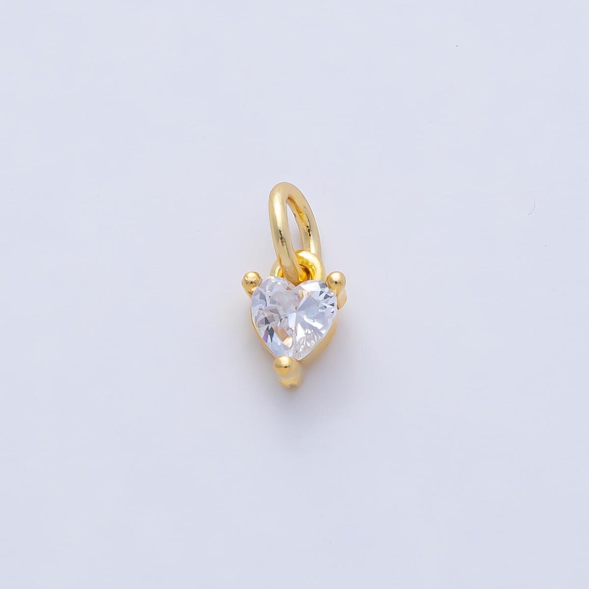 18k Gold Filled 6.6mm Large Clear CZ Crystal Charm Mini Heart Luxury Finding DIY Jewelry Supply for Custom Necklace Bracelet | AK-024