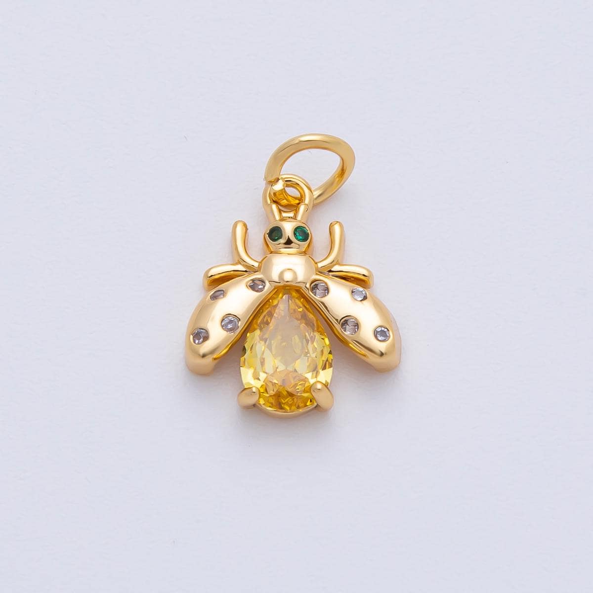 Mini Gold Filled firefly pendant in gold with Black, Yellow, clear CZ stone diy fashion jewelry charm for necklace bracelet earring AF-1481