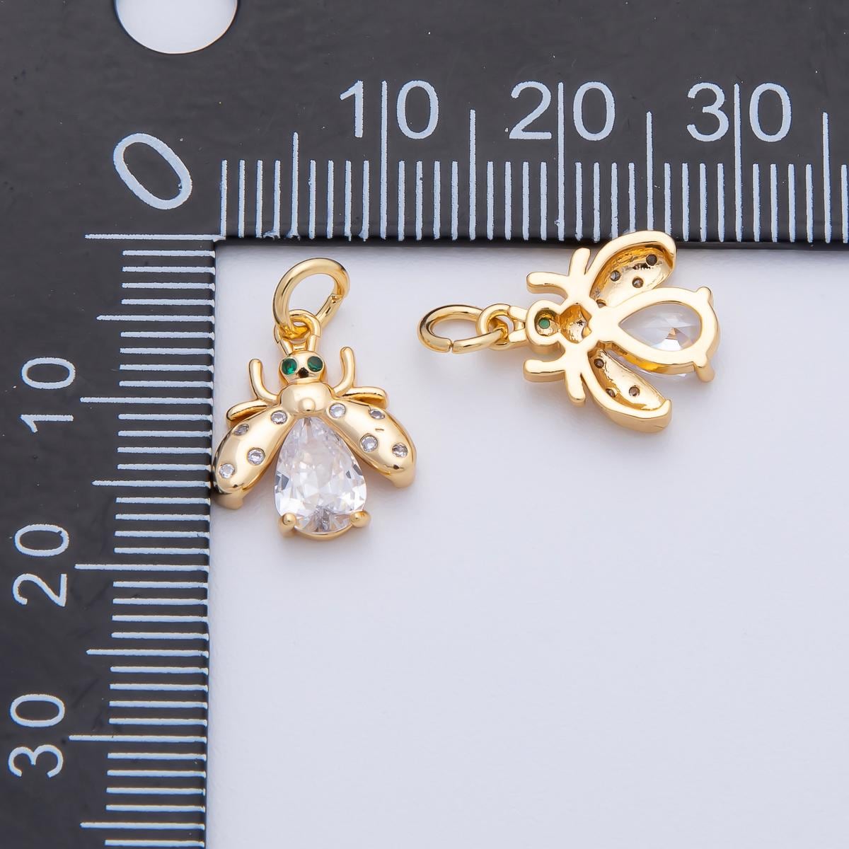Mini Gold Filled firefly pendant in gold with Black, Yellow, clear CZ stone diy fashion jewelry charm for necklace bracelet earring AF-1481