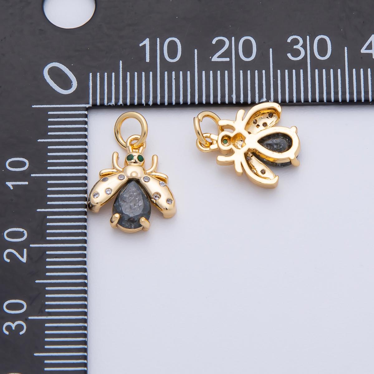 Mini Gold Filled firefly pendant in gold with Black, Yellow, clear CZ stone diy fashion jewelry charm for necklace bracelet earring AF-1481
