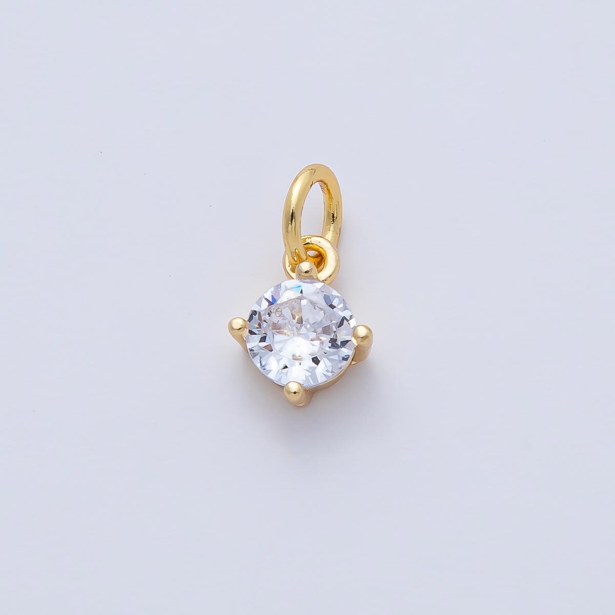 18k Gold Filled 7.3mm Large Clear CZ Crystal Charm Round Mini Luxury Finding DIY Jewelry Supply for Custom Necklace Bracelet | AK-025