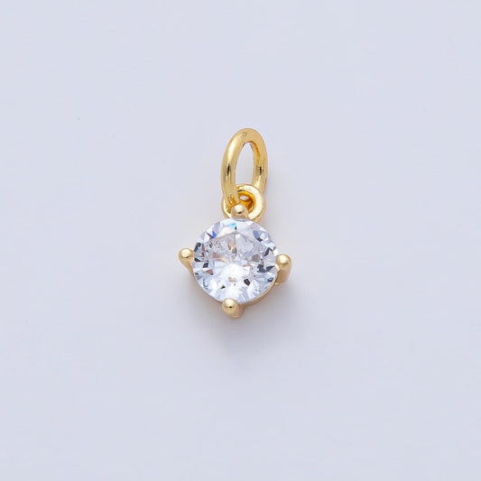 18k Gold Filled 7.3mm Large Clear CZ Crystal Charm Round Mini Luxury Finding DIY Jewelry Supply for Custom Necklace Bracelet | AK-025