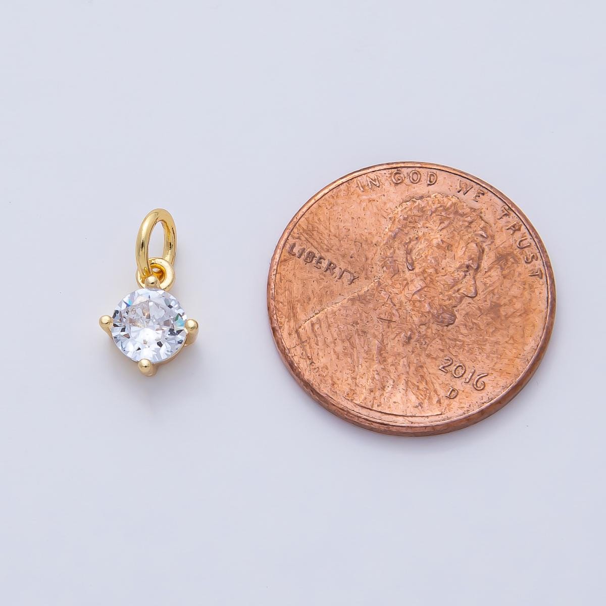 18k Gold Filled 7.9mm Large Clear CZ Crystal Charm Round Mini Luxury Finding DIY Jewelry Supply for Custom Necklace Bracelet | AK-026