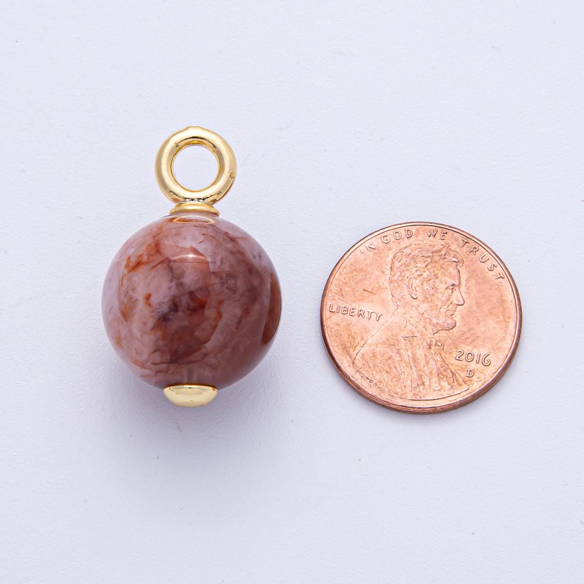 18k gold filled 17mm round Natural Stone Quartz Sphere ball beads charm pendant | AK-050