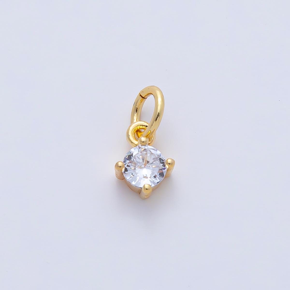 18k Gold Filled 7.9mm Large Clear CZ Crystal Charm Round Mini Luxury Finding DIY Jewelry Supply for Custom Necklace Bracelet | AK-026
