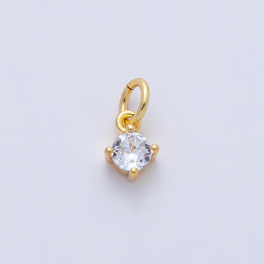 18k Gold Filled 7.9mm Large Clear CZ Crystal Charm Round Mini Luxury Finding DIY Jewelry Supply for Custom Necklace Bracelet | AK-026