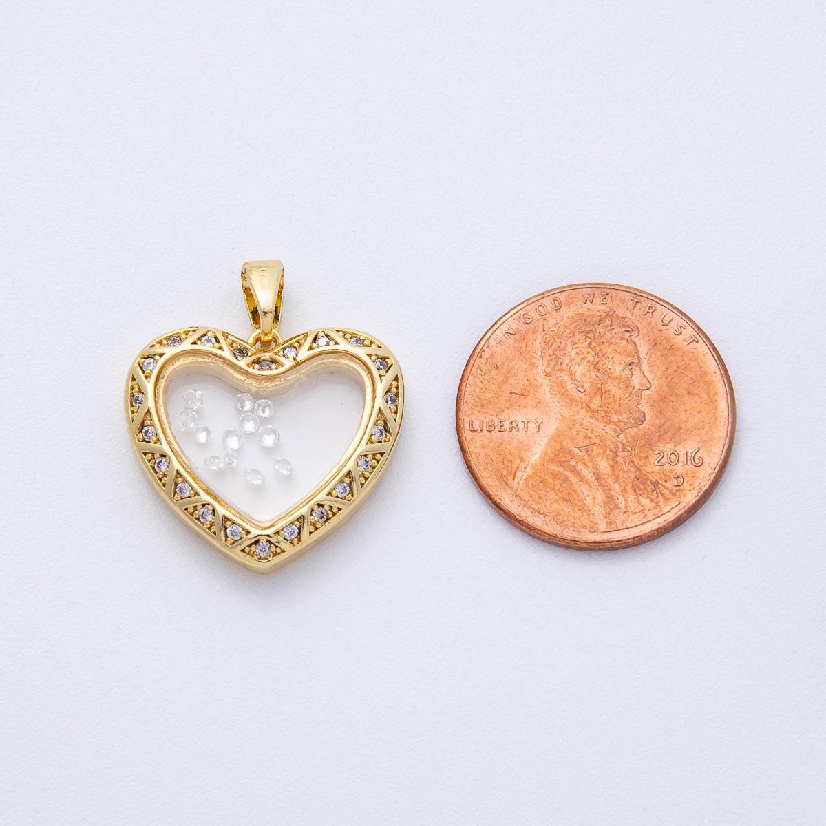 Dainty Heart Shaped Glass Case Pendant Floating Crystal Component Necklace AF-1223