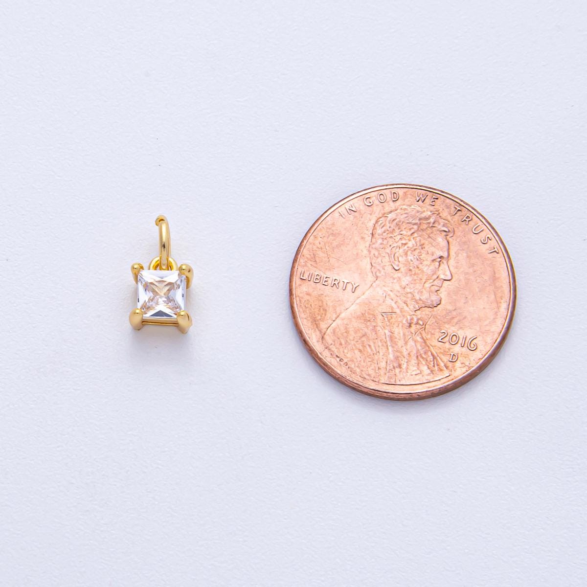 18k Gold Filled 6.3mm Clear CZ Crystal Charm Square Baguette Mini Luxury Finding DIY Jewelry Supply for Custom Necklace Bracelet | AK-030