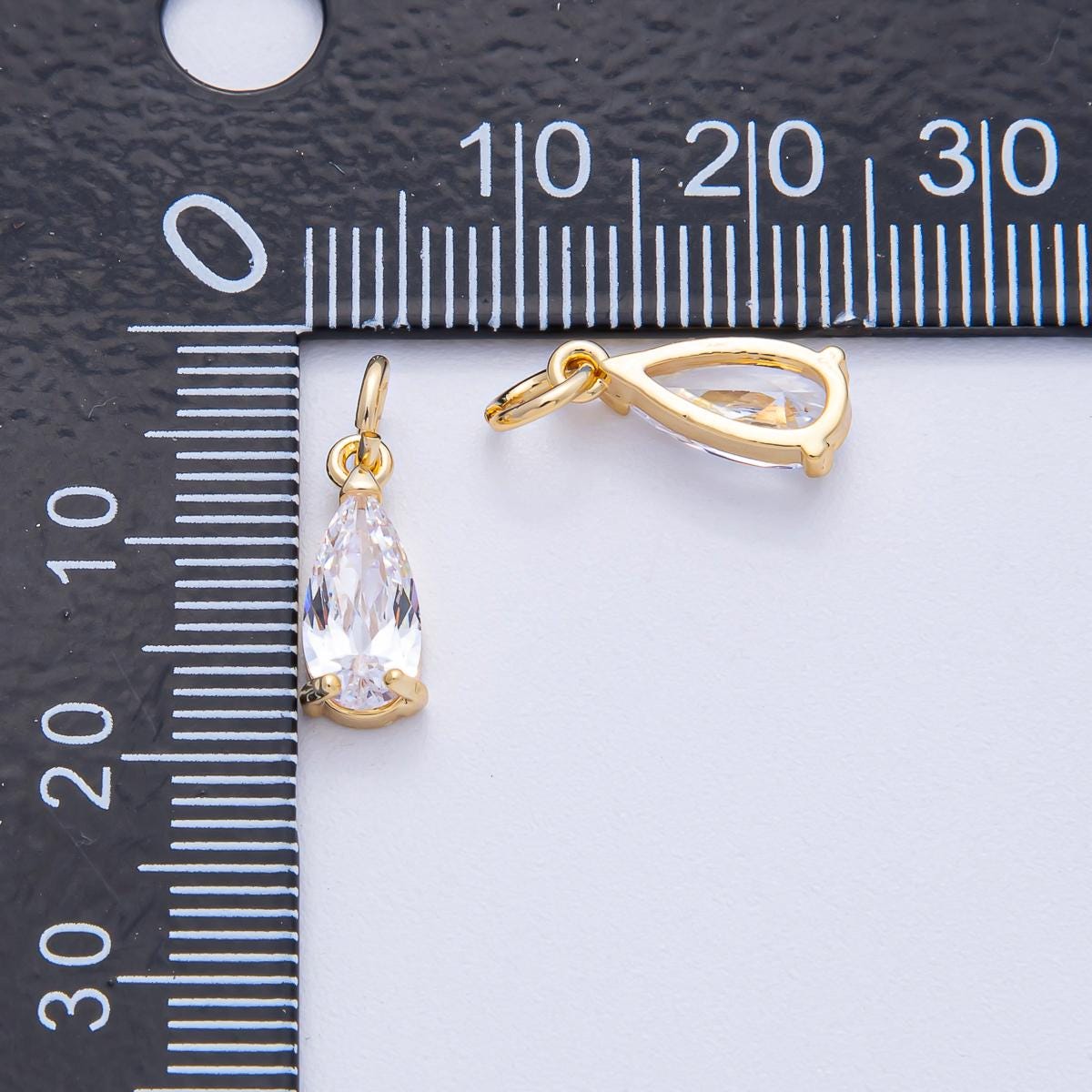 18k Gold Filled 13mm Clear CZ Teardrop Mini Charm Luxury Finding DIY Jewelry Supply for Custom Necklace Bracelet | AK-031