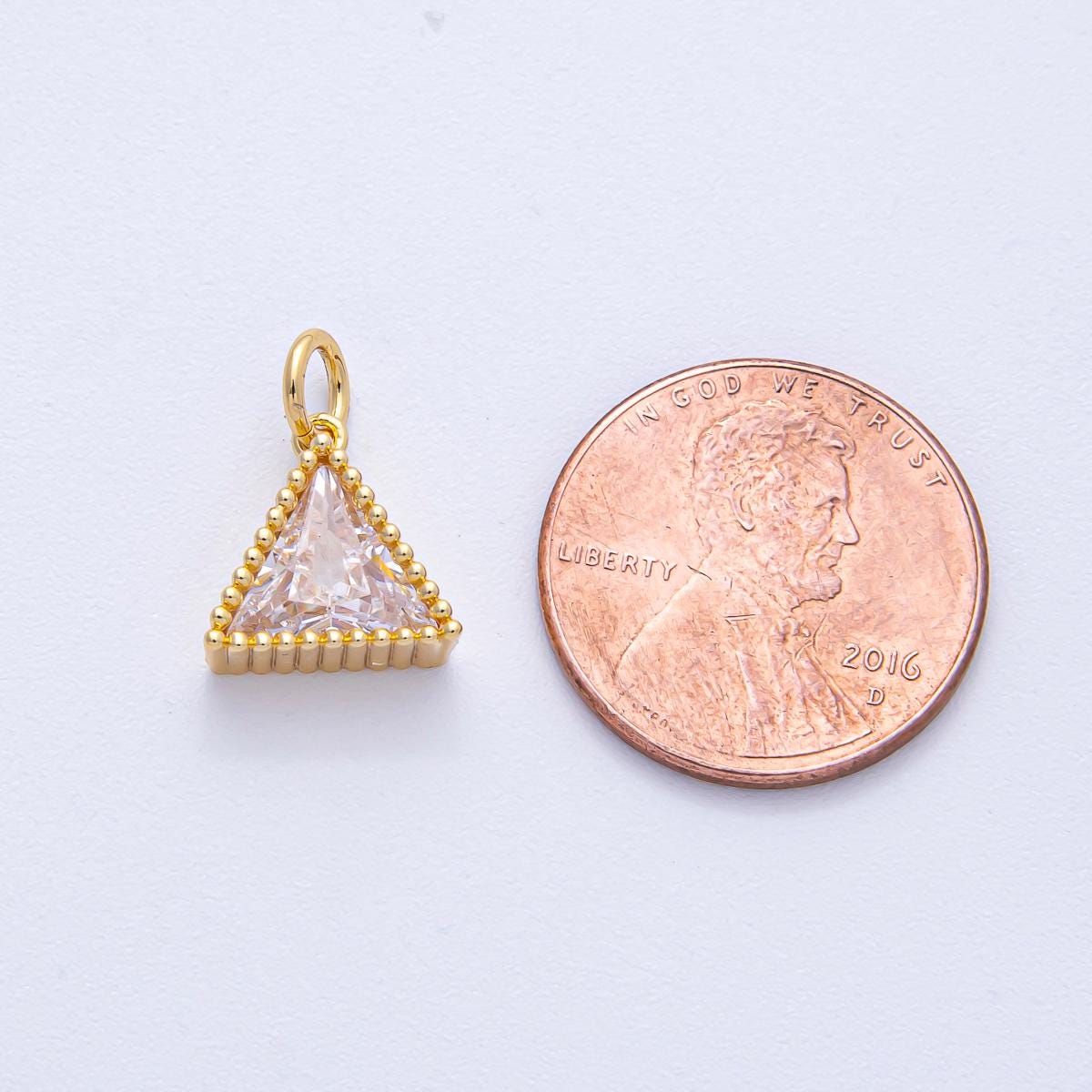 18k Gold Filled 11.1mm Clear CZ Triangle Ribbed Mini Charm Elegant Finding DIY Jewelry Supply for Custom Necklace Bracelet | AK-032