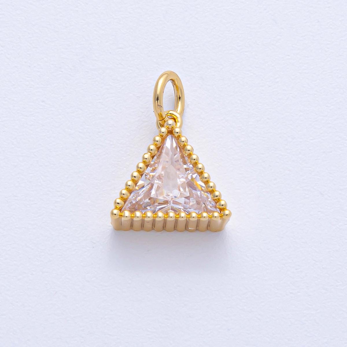 18k Gold Filled 11.1mm Clear CZ Triangle Ribbed Mini Charm Elegant Finding DIY Jewelry Supply for Custom Necklace Bracelet | AK-032