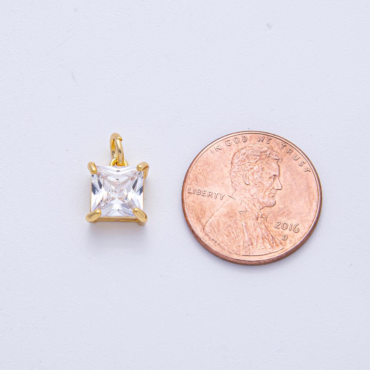 18k Gold Filled 9.7mm Clear CZ Square Baguette Mini Charm Elegant Finding DIY Jewelry Supply for Custom Necklace Bracelet | AK-033