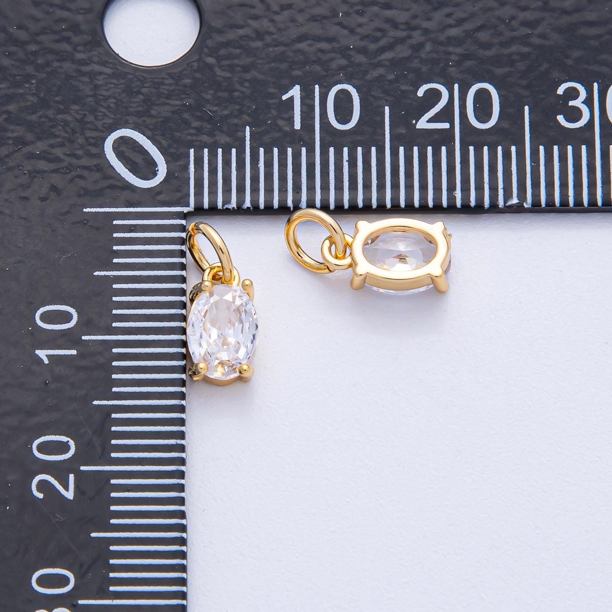 18k Gold Filled 9mm Clear CZ Oval Mini Charm Elegant Finding DIY Jewelry Supply for Custom Necklace Bracelet | AK-035