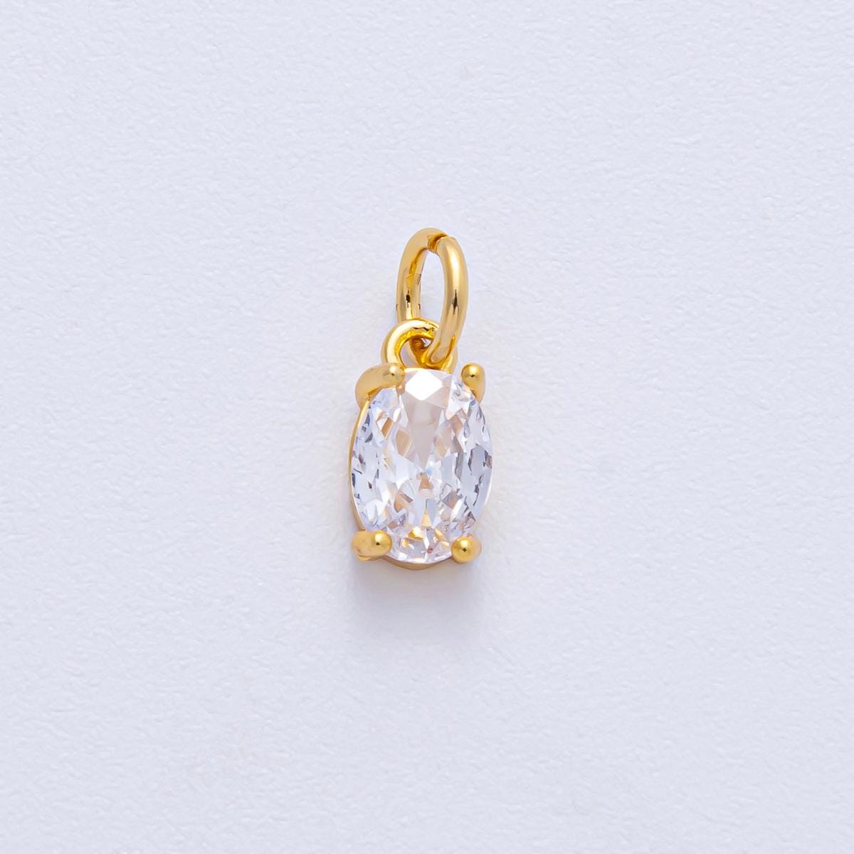 18k Gold Filled 9mm Clear CZ Oval Mini Charm Elegant Finding DIY Jewelry Supply for Custom Necklace Bracelet | AK-035