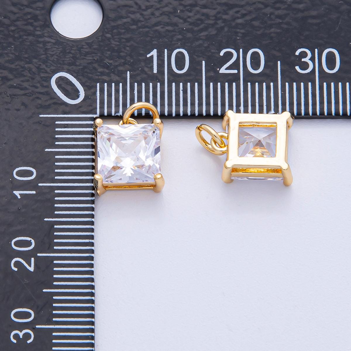 18k Gold Filled 10.9mm Clear CZ Square Baguette Mini Charm Elegant Finding DIY Jewelry Supply for Custom Necklace Bracelet | AK-036