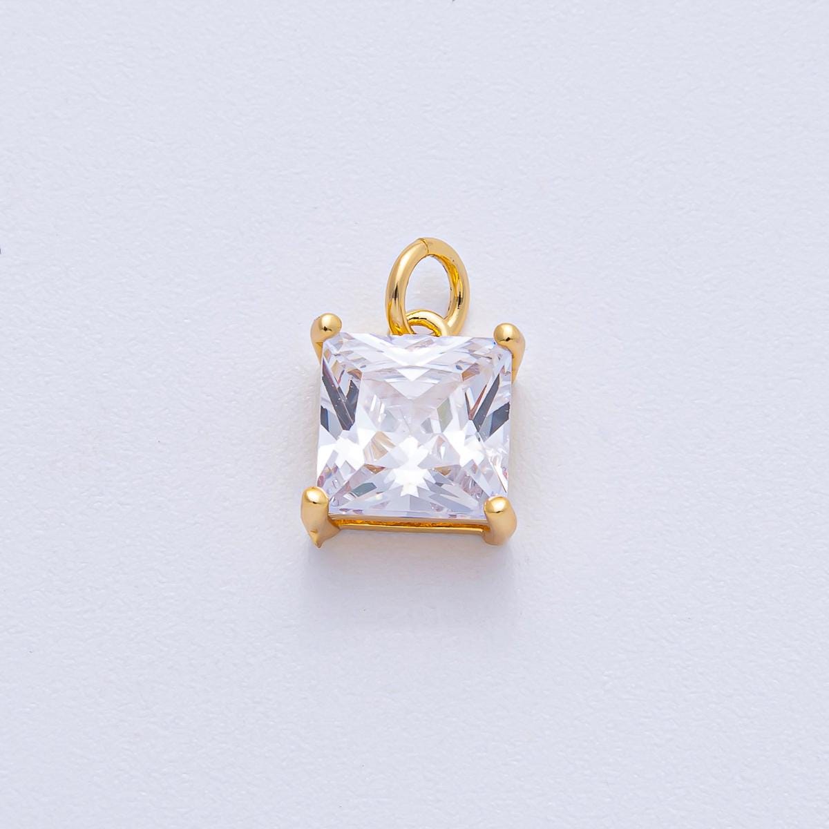 18k Gold Filled 10.9mm Clear CZ Square Baguette Mini Charm Elegant Finding DIY Jewelry Supply for Custom Necklace Bracelet | AK-036