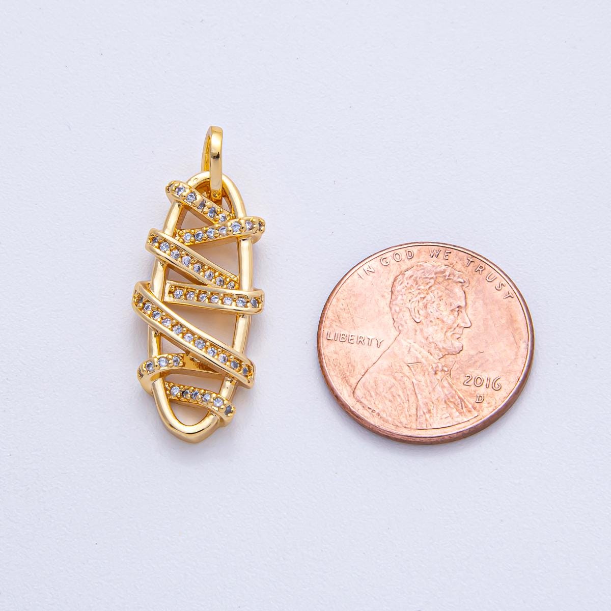 18K Gold Filled 24.9mm Micro Paved CZ Band Oval Geometric Charm DIY Jewelry Supply Finding for Custom Necklace Bracelet | AK-038