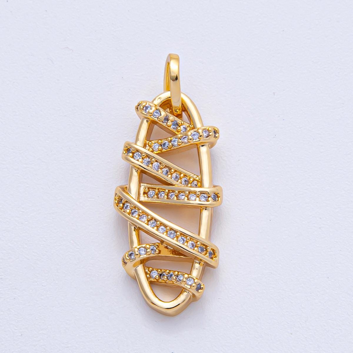 18K Gold Filled 24.9mm Micro Paved CZ Band Oval Geometric Charm DIY Jewelry Supply Finding for Custom Necklace Bracelet | AK-038