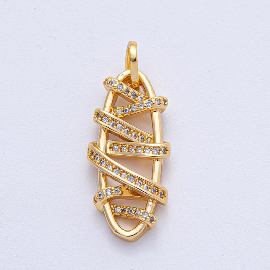 18K Gold Filled 24.9mm Micro Paved CZ Band Oval Geometric Charm DIY Jewelry Supply Finding for Custom Necklace Bracelet | AK-038
